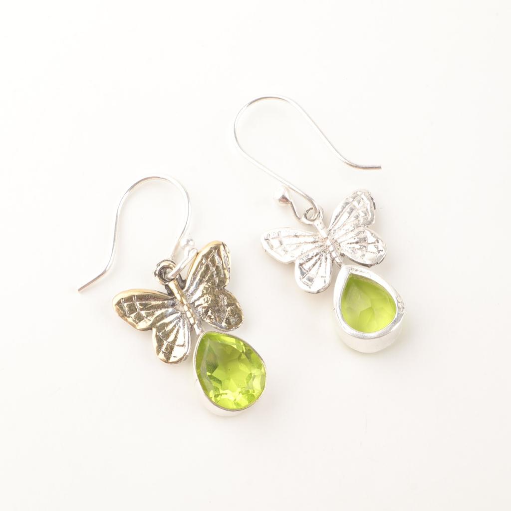 Natürlicher Peridot Edelstein 925 Sterling Silber Handgefertigt Hängeohrringe 1,3" EE-155-2