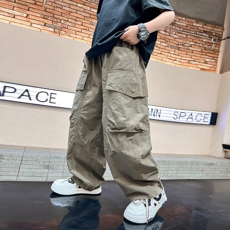Boys Casual Loose Straight Wide Leg Thin Cargo Long Pants For Kids