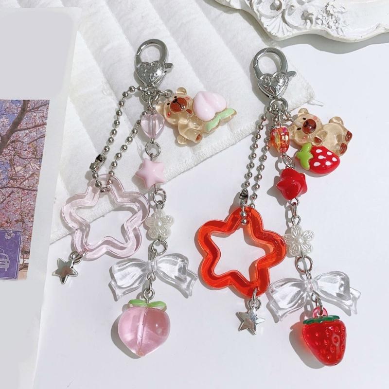 Lovely Style Fruit Keychain 3D Acrylic Peach/Strawberry Charm Versatile Bag Decoration Elegant Birthday Present