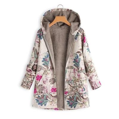 Kabát s kapucí s potiskem Bunda s dlouhým rukávem Oversized Vintage Žena Cltohing Podzim Zima Zateplení Ženy Bundy Móda Streetwear