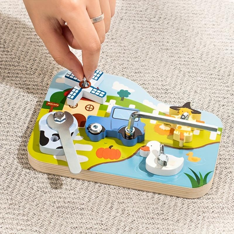 Wooden Farm Transportation Screw Toy, 3D Puzzle Metal Screw Tool, Color and Shape Recognition, Hand Eye Coordination Training,Educational Teaching Toy