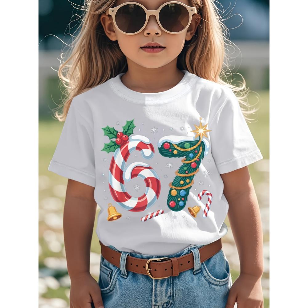 Children's clothing, fun Christmas pattern printed T-shirt, casual round neck short sleeved quick drying children's T-shirt