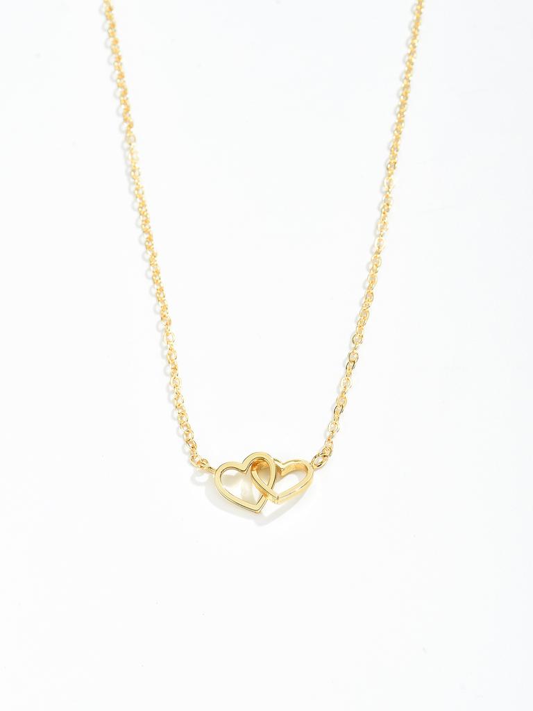 Winzige Süße Doppelhohlherz-Kettenhalskette Damenmode Liebeshalskette Valentinstag Zirkon für Frauen