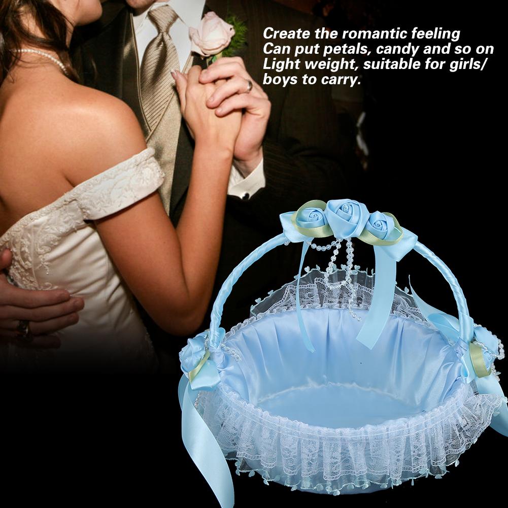 Tragbarer Hochzeitsspitzen-Blumenkorb Süßigkeitenbehälter Party-Zeremonie-Zubehör DekorationBlau