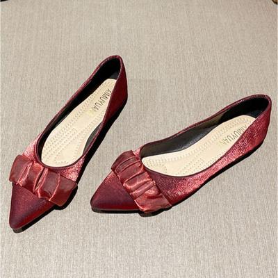Flats with Pointed Toes and Shallow Mouth Pumps Women Flat Heels Women's Shoes with Silk Surface Retro Soft Sole Grandma's Shoes