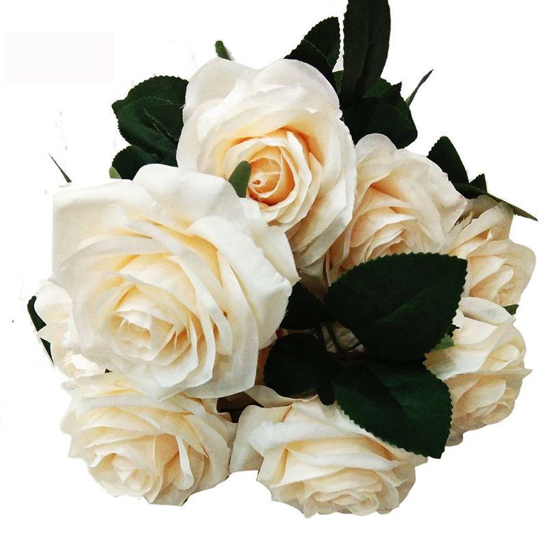 Elegant 10 Heads Silk Rose Artificial Flowers Bouquet For Wedding And Home Decor