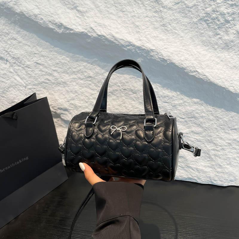 

New summer popular casual and beautiful fresh solid color bow cylinder bag portable shoulder messenger bag women s bag чорний