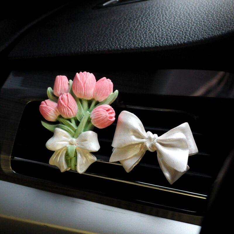 Tulip Car Perfume Aroma Diffuser Flower Long-Lasting Light Fragrance Car Diffuser Stone Fragrance Clip Car Decoration for Girls