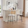 Moderner Barhocker im Hochglanz-Design, 2 Stühle pro Packung, Sitzfläche aus Chenille-Stoff, Rückenlehne mit Holzrahmen und Rattangeflecht-Optik, Metallbeine.-Elfenbein