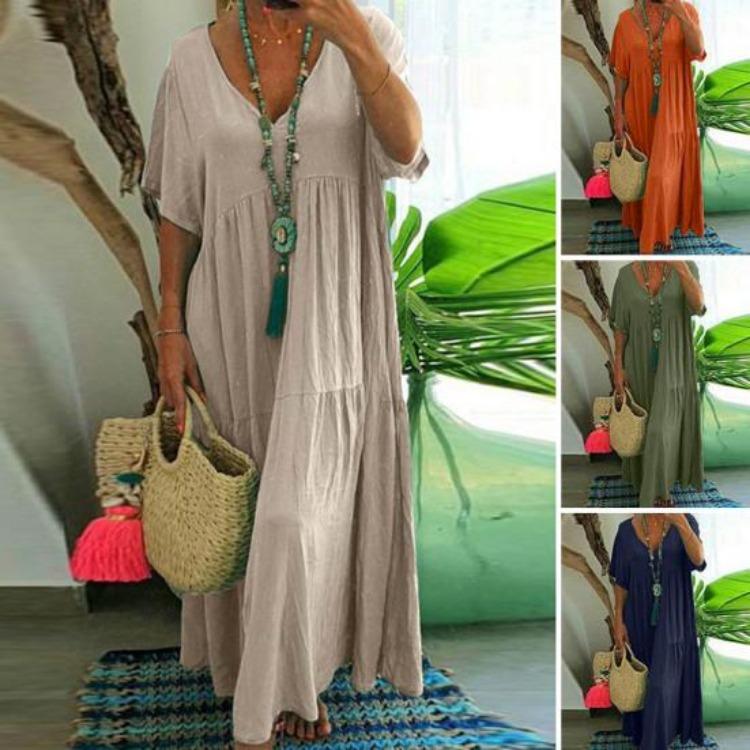 Vestido Largo de Playa para Mujer Patchwork Holgado Dobladillo Ancho Vestido Chic Combinar Zapatos Ropa