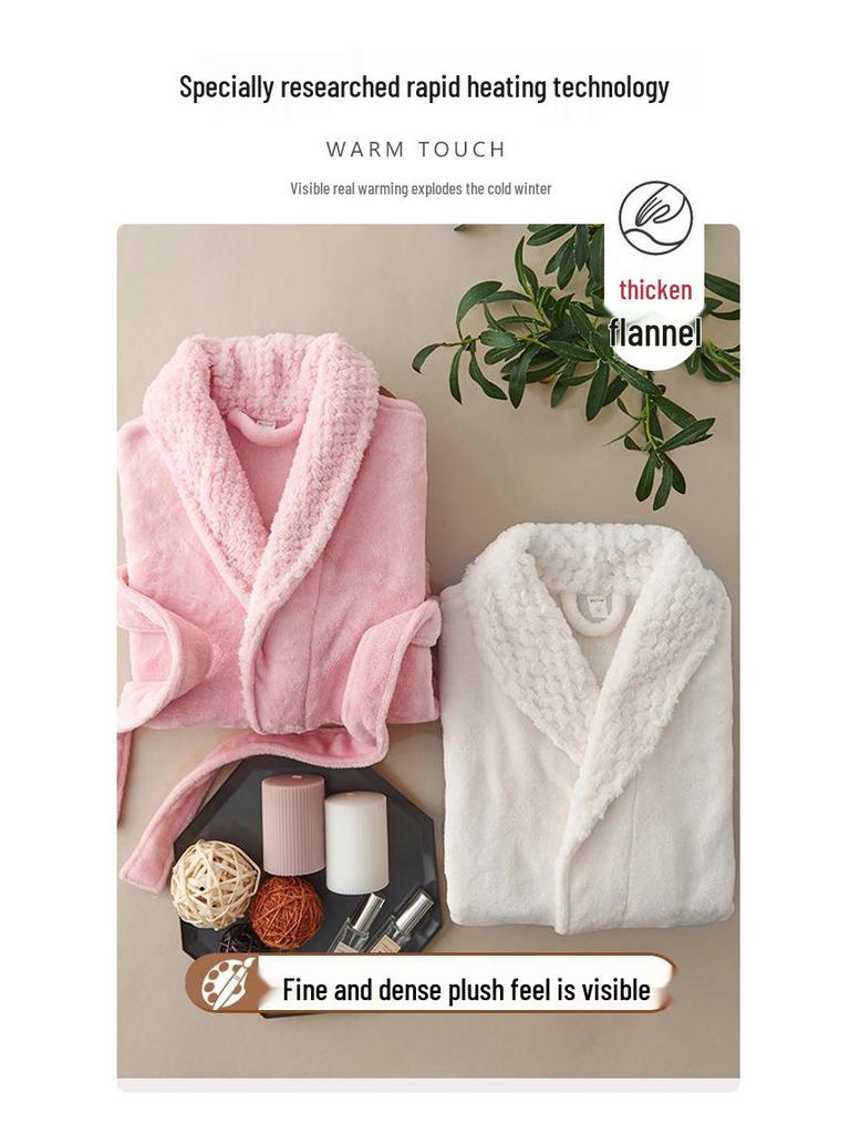 Women's & Men's Double-Sided Thick Coral Fleece Bathrobe - Long, Ankle-Length, Ideal for Autumn & Winter