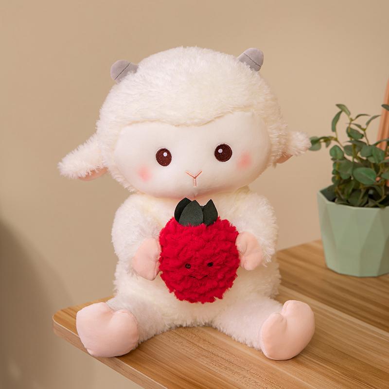 Strawberry Sheep Soft Plush Toys Cute Sheep Lamb Hug Strawberry Stuffed Plushies Animal Dolls Desktop Ornament For Gifts 20cm