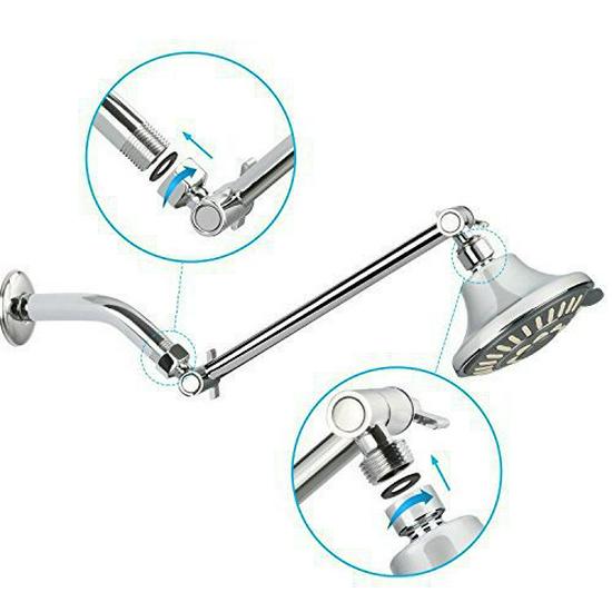 Adjustable Bathroom Shower Extension Rod with Top Spray Connection and Teeth Bracket.