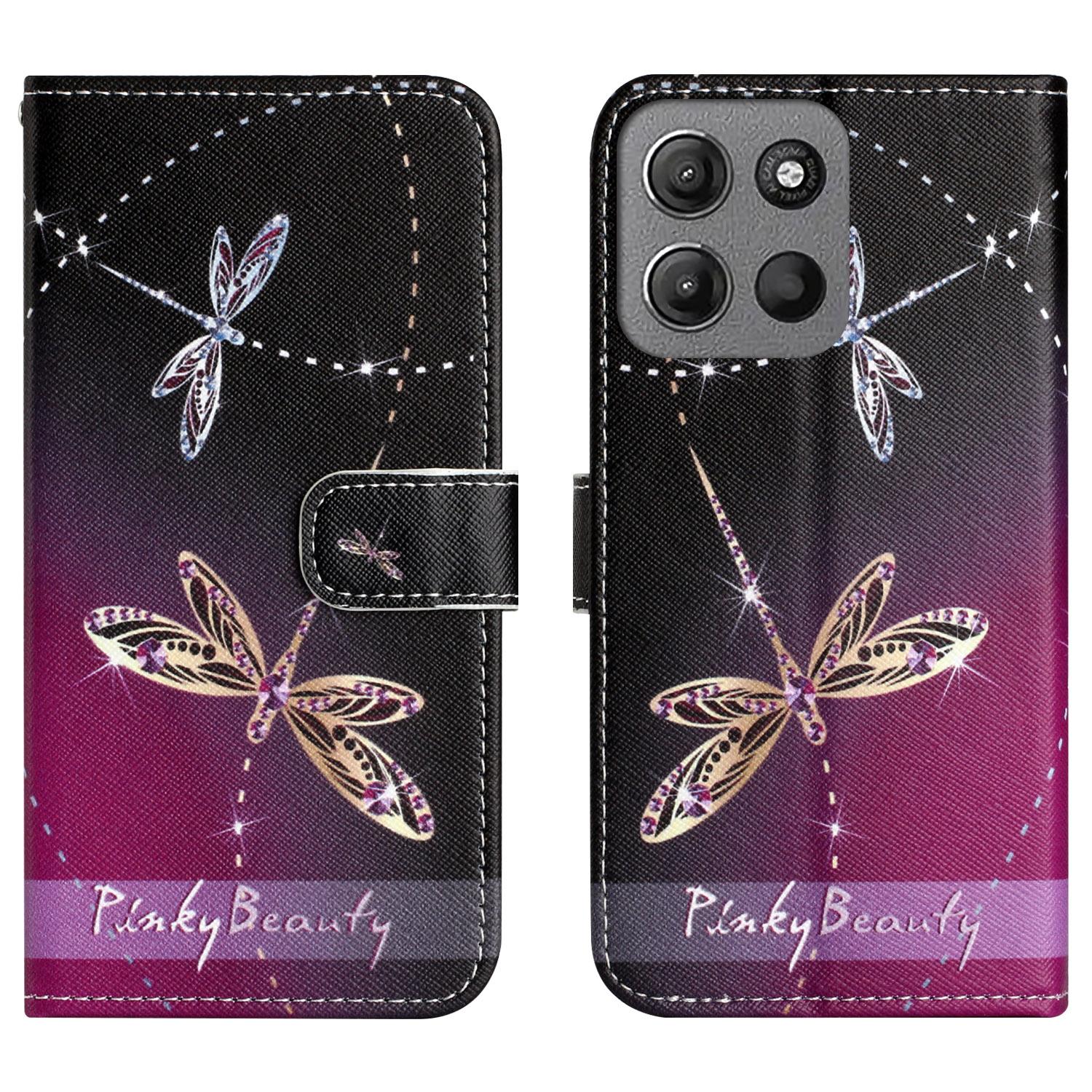 

For Motorola Moto G86 5G/G86 Power 5G Case Pattern Print PU Leather Wallet Phone Cover Cross Texture Dragonfly