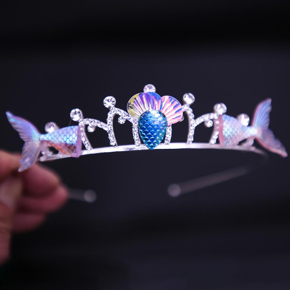 DIEZI Ocean Style Fish Tail Shell Starfish Flower Tiara Crown Women Girls Princess Elegant Hair Dress Party Jewelry Accessories