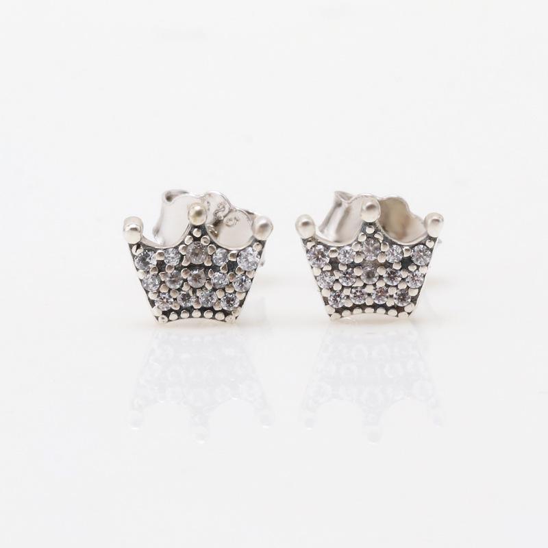 Rose Gold Crown Stud Earrings: Elegant White Copper Design for Women
