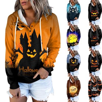 Women's Fashion Slim Fit Long Sleeve Halloween Print Hooded Sweatshirt Top