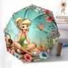 Disney Tinkerbell Automatic Open/Close Umbrella - Cute Umbrella with Cute Design, Portable 3-Fold Compact Umbrella for Men & Women, Valentin
