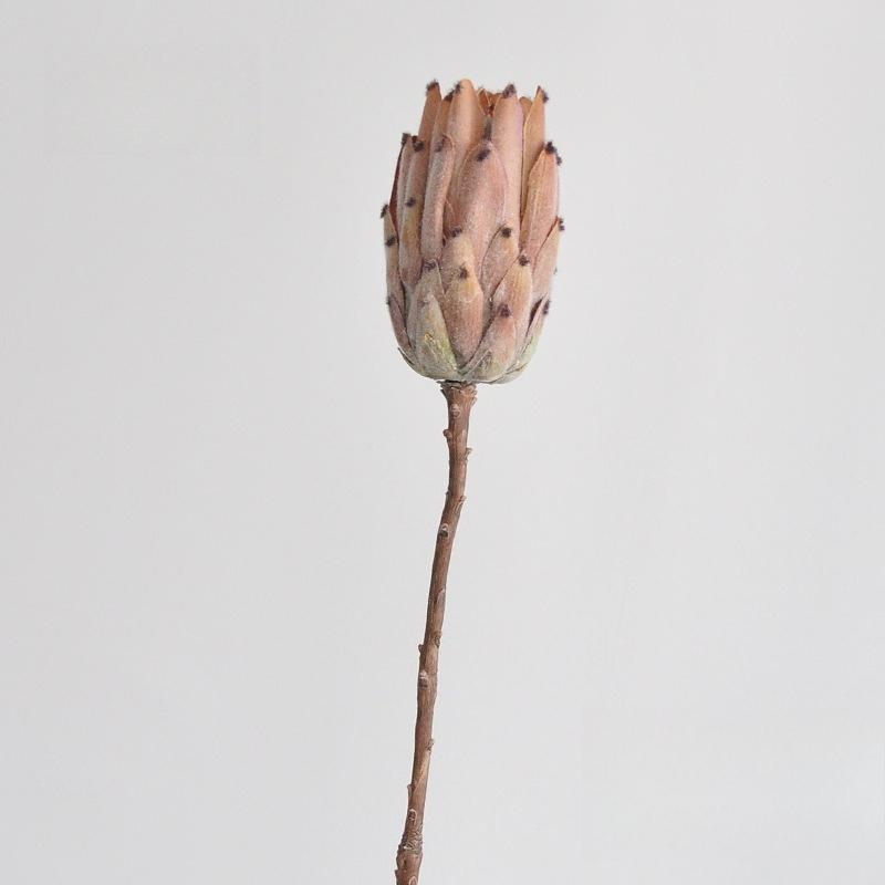 

4pcs Flocking Kings Proteas Simulation Flowers Hotel Decoration Artificial Leafless King Protea Branch Wine Red Fake Flower кавовий