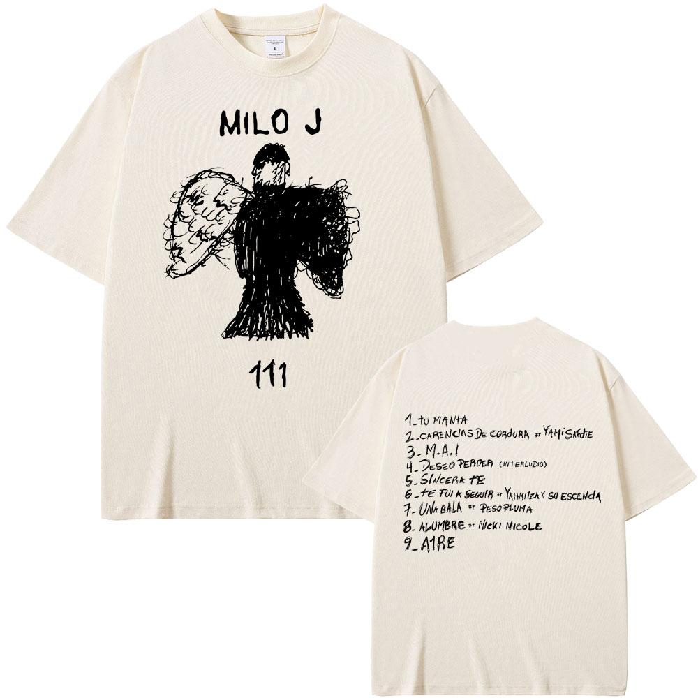 Rapper Milo J 111 Album Double Sided Print T Shirt Men Hip Hop Fashion Tshirt Male Rap Oversized T-shirt Men's Cotton T-shirts