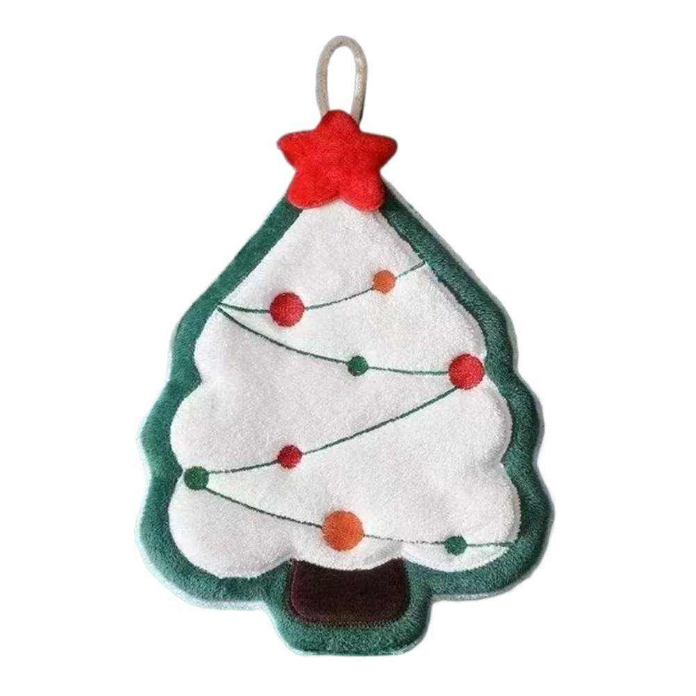 Christmas Hand Towels 2025 Elk Santa Tree Pattern Cleaning Cloth Coral Fleece Plush Towel Absorbent Hang Wipe Xmas Decor