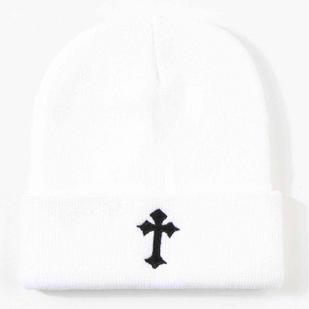 Fashionable Cross Embroidery Knitted Hat Warm Street Style Student Couple Ear Protection Beanie
