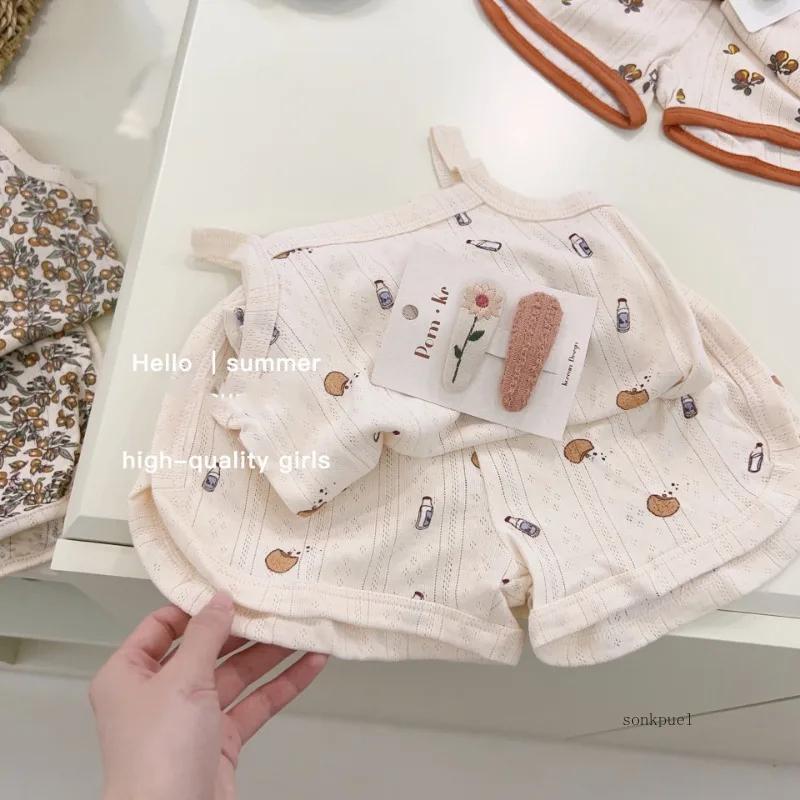 2Pcs New Baby Girl Clothes Set Children Summer Kids Set Cute Cartoon Vest Shorts Tops Suit 2025