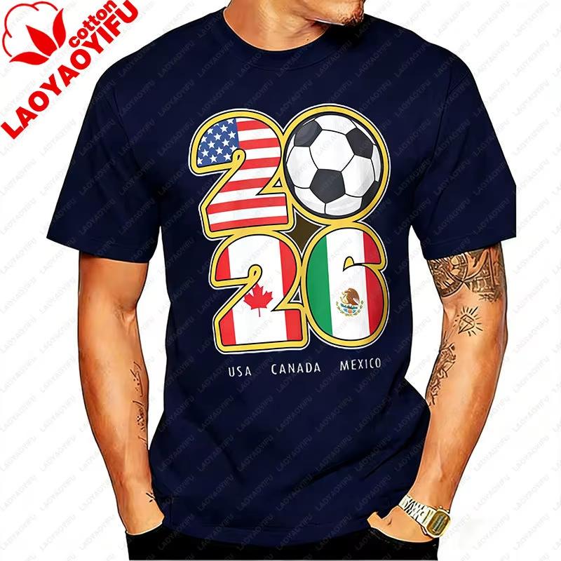 2026 USA Canada Mexico Soccer T-Shirt Cotton Shirt Tribal & Flag Graphic Tee, Ideal Gift for North Football Fans 2026 FIFA World Cup Shirt Streetwear