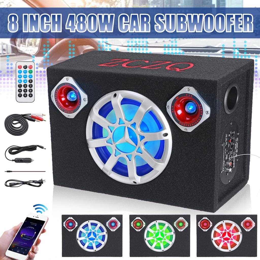 3 LED Lights Power Amplifier Car Stereo High Fidelity Car Audio Music Player Bluetooth Car Active Audio Subwoofer Speaker 8-inches
