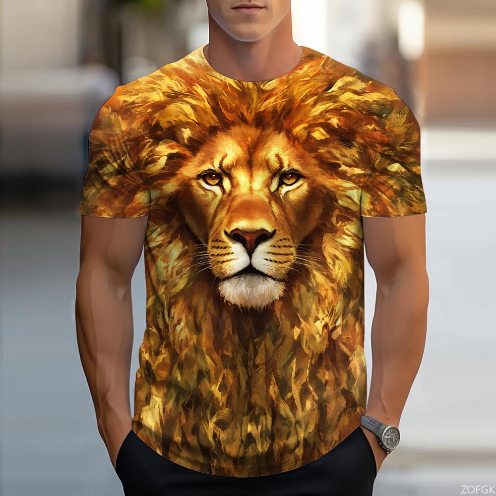 Stylish Tiger Print Crew Neck Short Sleeves Comfortable Top Casual Tops T-Shirts Men’s