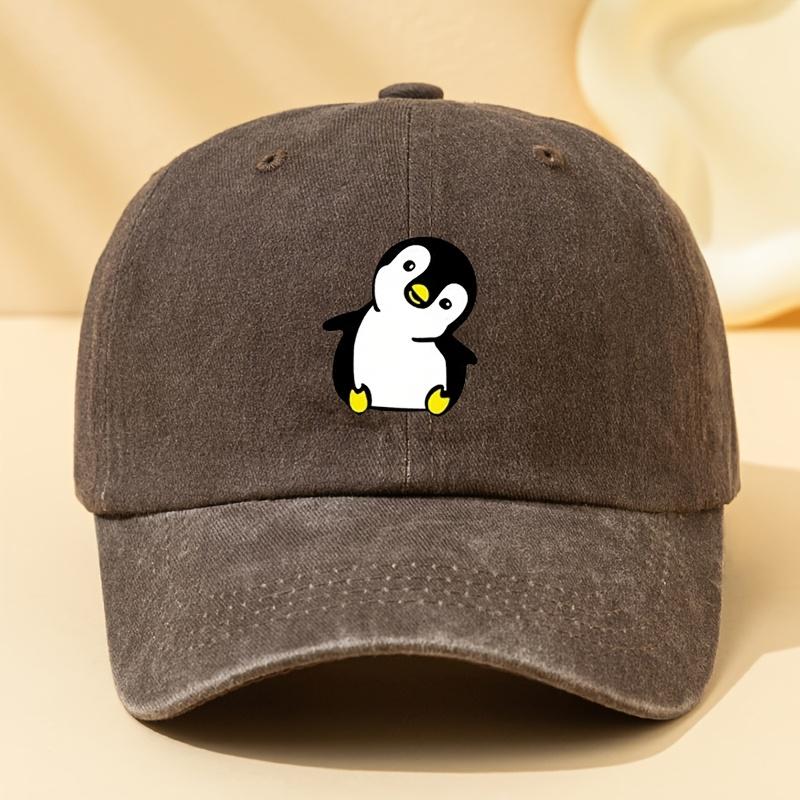 Retro washed penguin cartoon printed baseball cap suitable for men and women, suitable for adventure camping and parties