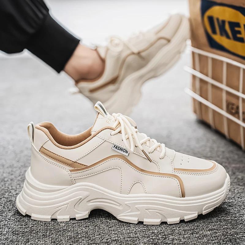 2024 New Men's Thick-Soled Sports Shoes Casual Shoes Lace-Up Fashion Shoes Men's Outdoor Running Sports Shoes Vulcanized Shoes