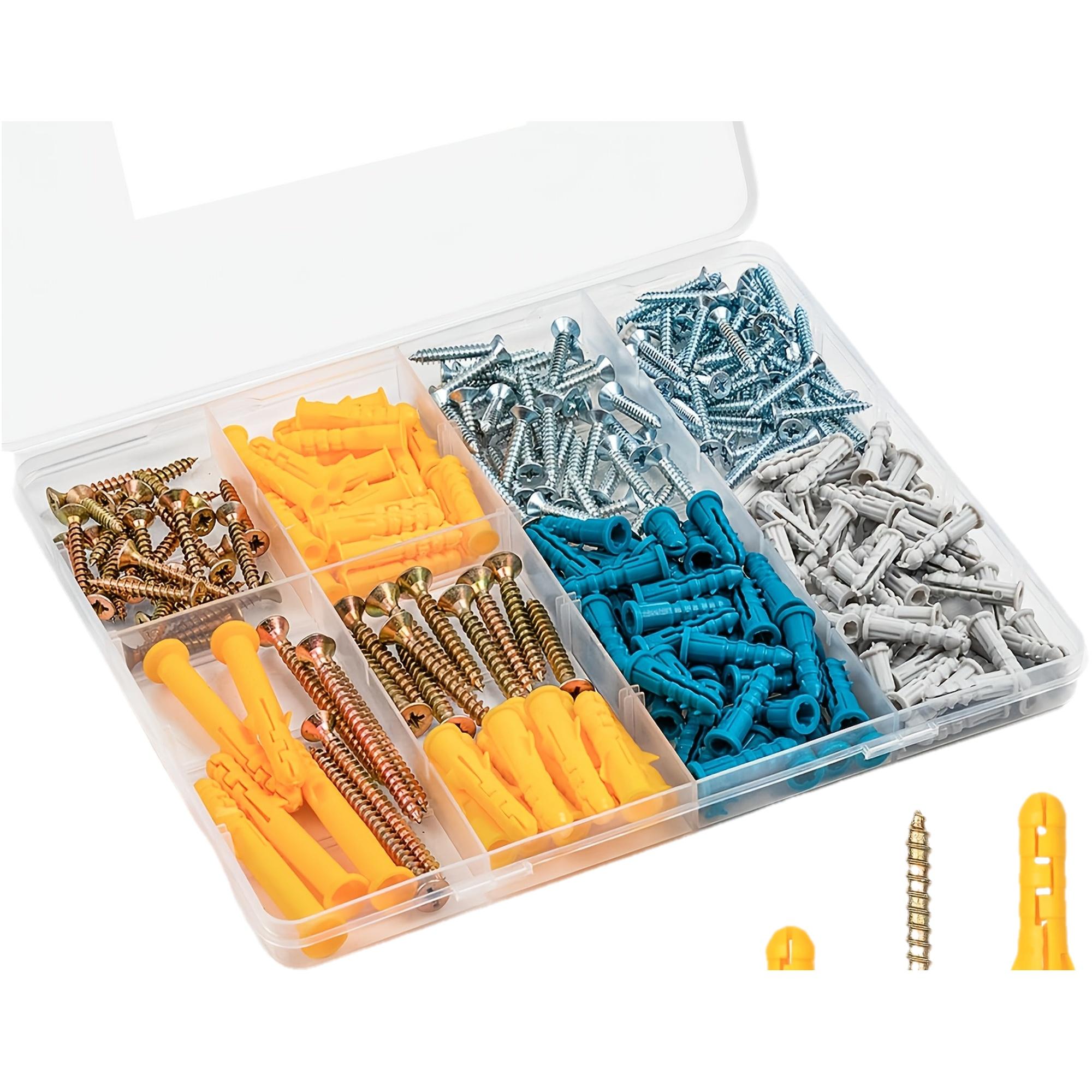 270pcs Plastic Self Drilling Ribbed Drywall and Wall Anchors with Screws Kit Wall Plug Anchor Expansion Bolt Pipe Column