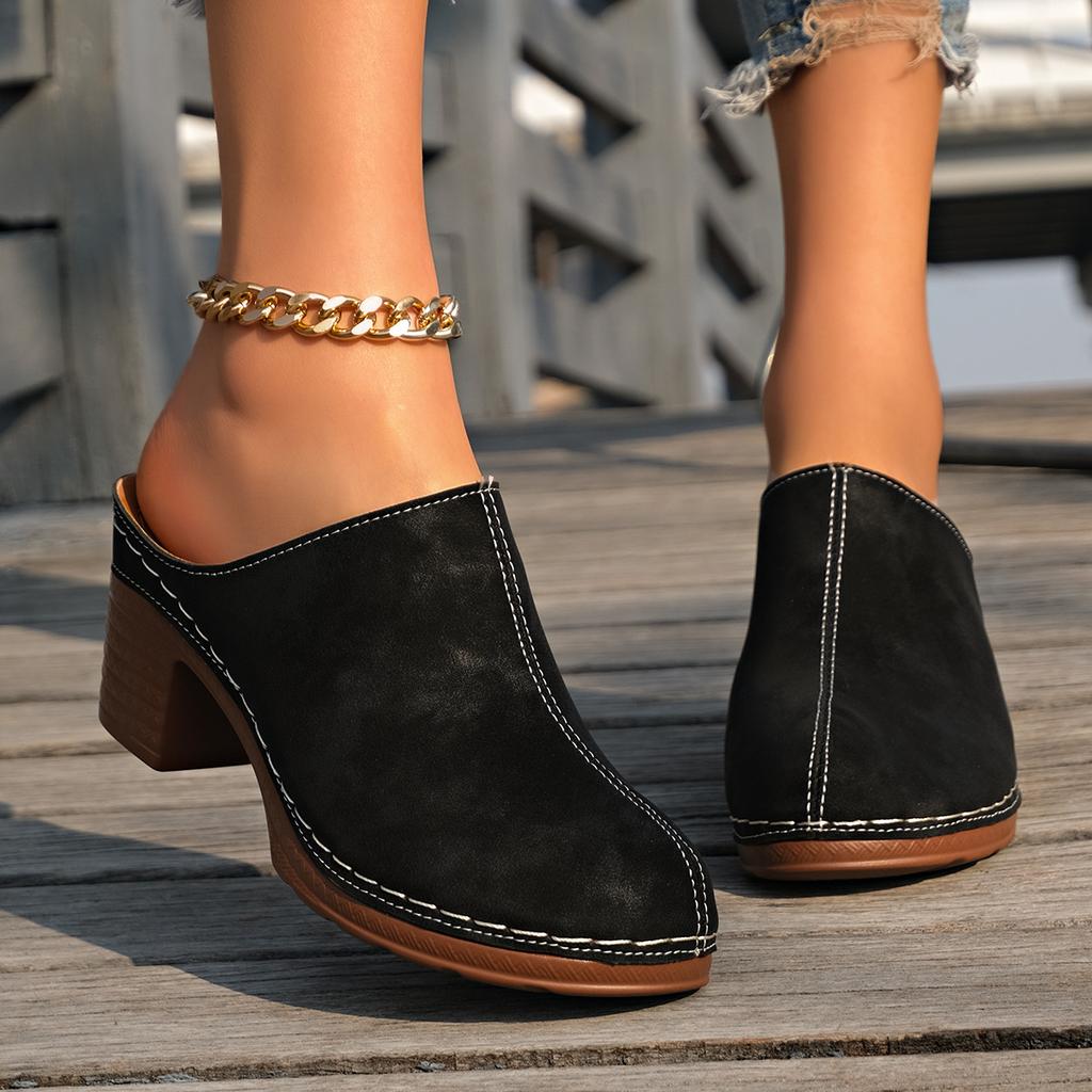 Gepolsterte Damen Sandalen Stilvolle Damen Mules mit Keilabsatz und Blumenmuster Hohl geschnittenes Obermaterial für Sommer Straßenfeste Herbstveranstaltungen
