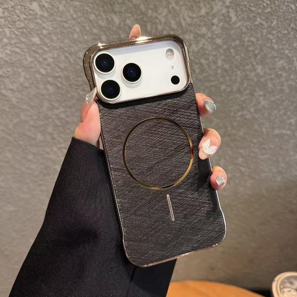 Luxury Golden Silk Magnetic Phone Case Suitable For iphone 17 17Air 17pro 17promax No Frame Magnetic Wireless Phone Cover