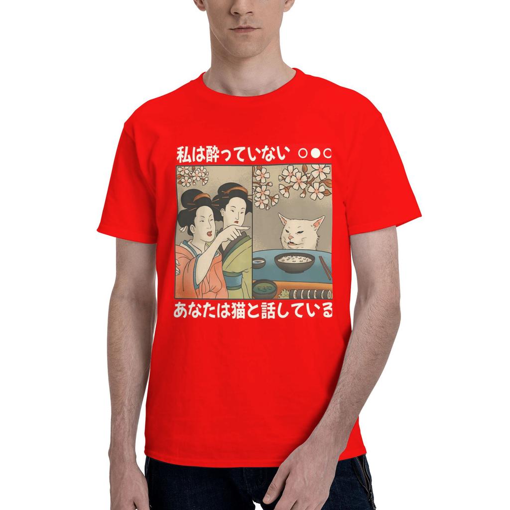 Herren Damen T-Shirt Japanische Frau schreit eine Katze an T-Shirts Harajuku Sommer T-Shirt Klassisches Muster 100% Baumwolle Oberteile Geschenk