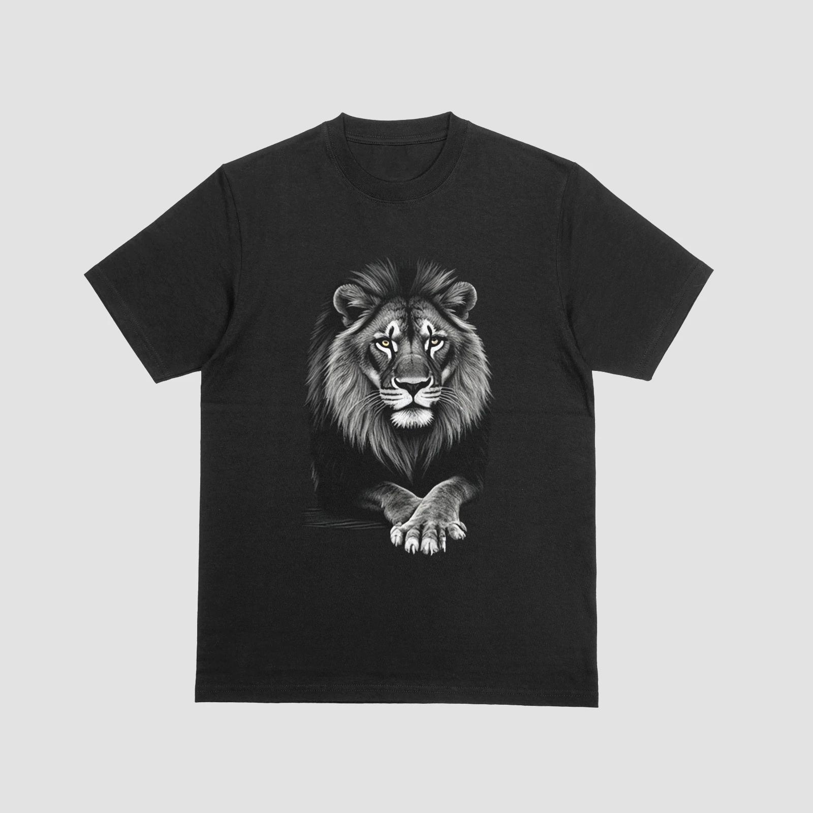 Majestic Lion Portrait T-Shirt Realistic Wildlife Big Cat Graphic Tee 4XL