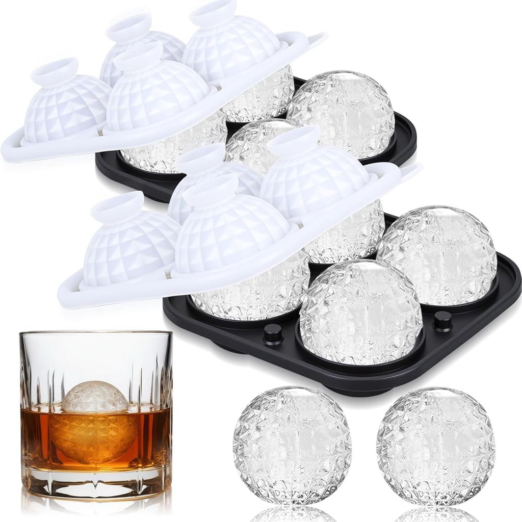 1-5PCS Golf Ball Shape Large Ice Ball Mold Silicone with Funnel Easy Release for Whiskey Bourbon Cocktails Home Bar Freezer Tray