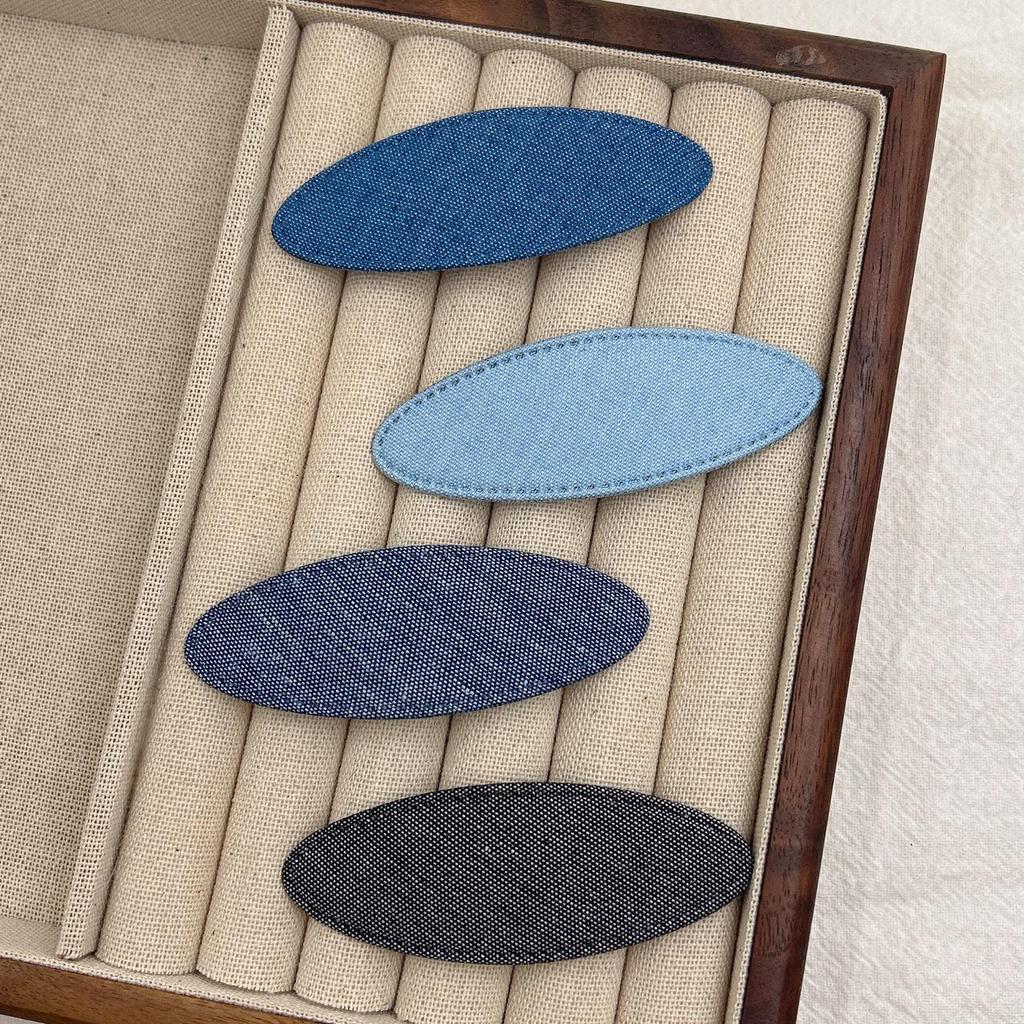 Koreanischer blauer Denim ovaler Haarclip - Modisch und schlicht zum Stylen von Pony und krausem Haar