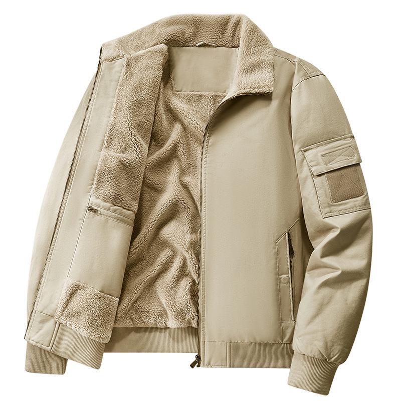 2025 Men's Double-Sided Washed Cotton Flight Jacket with Lambswool for Autumn/Winter