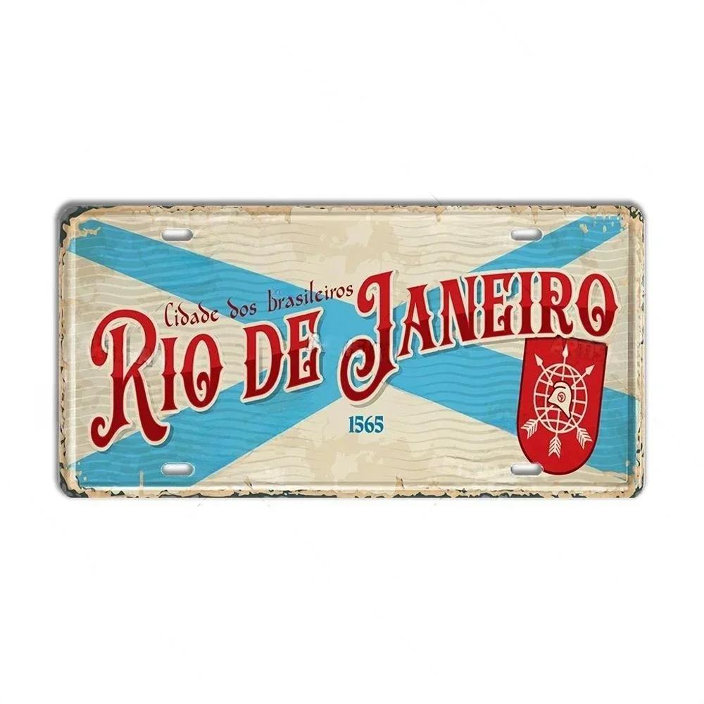Vintage BRAZIL Landmark License Plate Rio De Janeiro Metal Sign City State Decorative Car Plate Bar Pub Garage Club Wall Decor