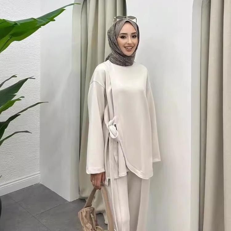 2024 Autumn Women's Solid Color Casual Two-Piece Set: Top and Long Pants