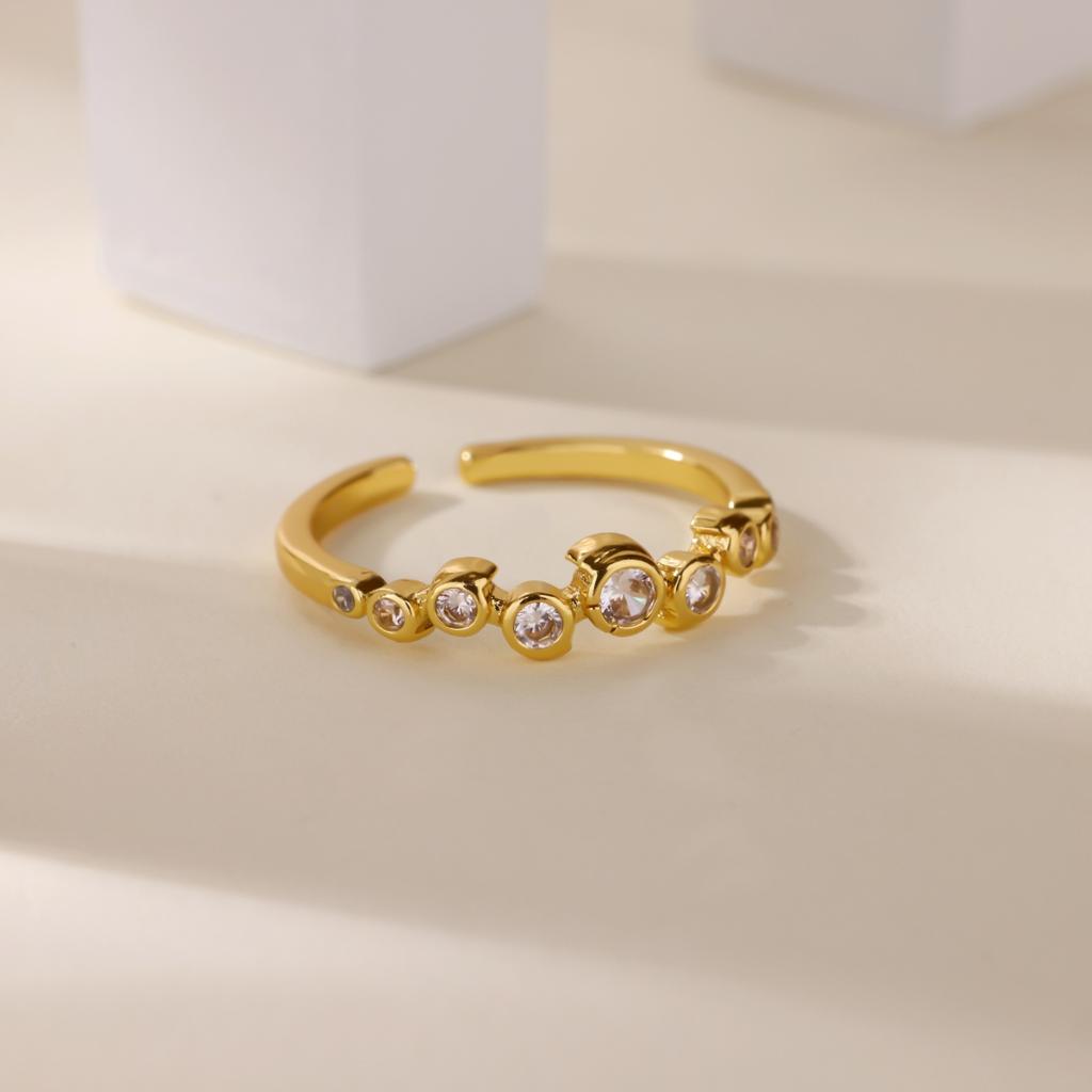 Round Zircon Open Rings For Women Stainless Steel Gold Color Bead Ring Elegant Couple Wedding Jewelry Gift Bijoux Femme