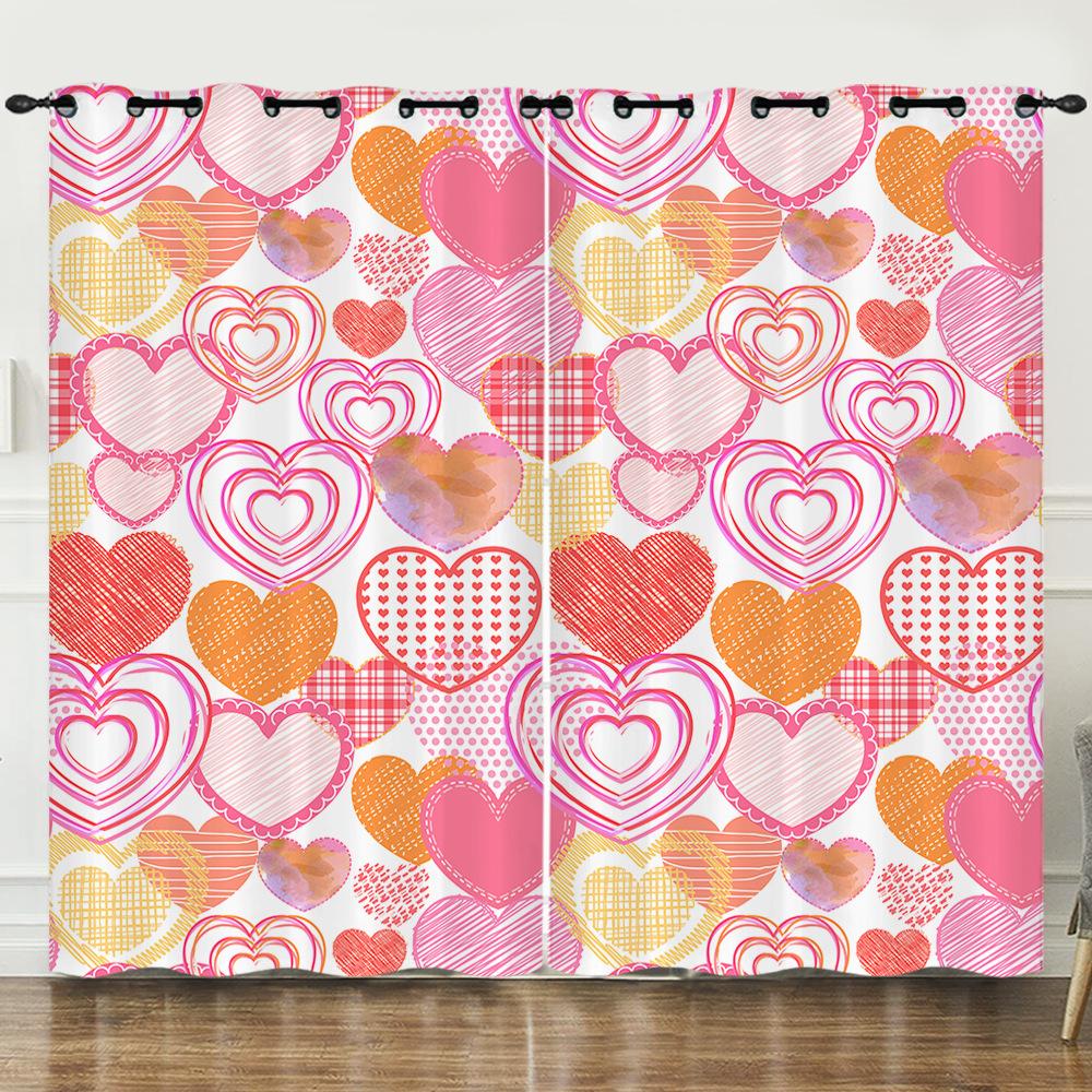 Curtains Full Screen Love Romantic 3D Digital Printing Blackout Curtain Punching