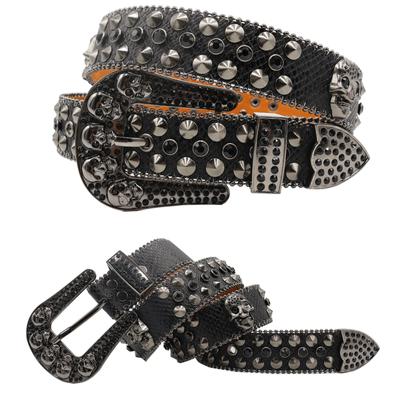 Großer Totenkopf Damen Gürtel Dornschließe Diamant-Inlay Gürtel Gürtel Europäischer und Amerikanischer Stil Kantenperle Punk Trend