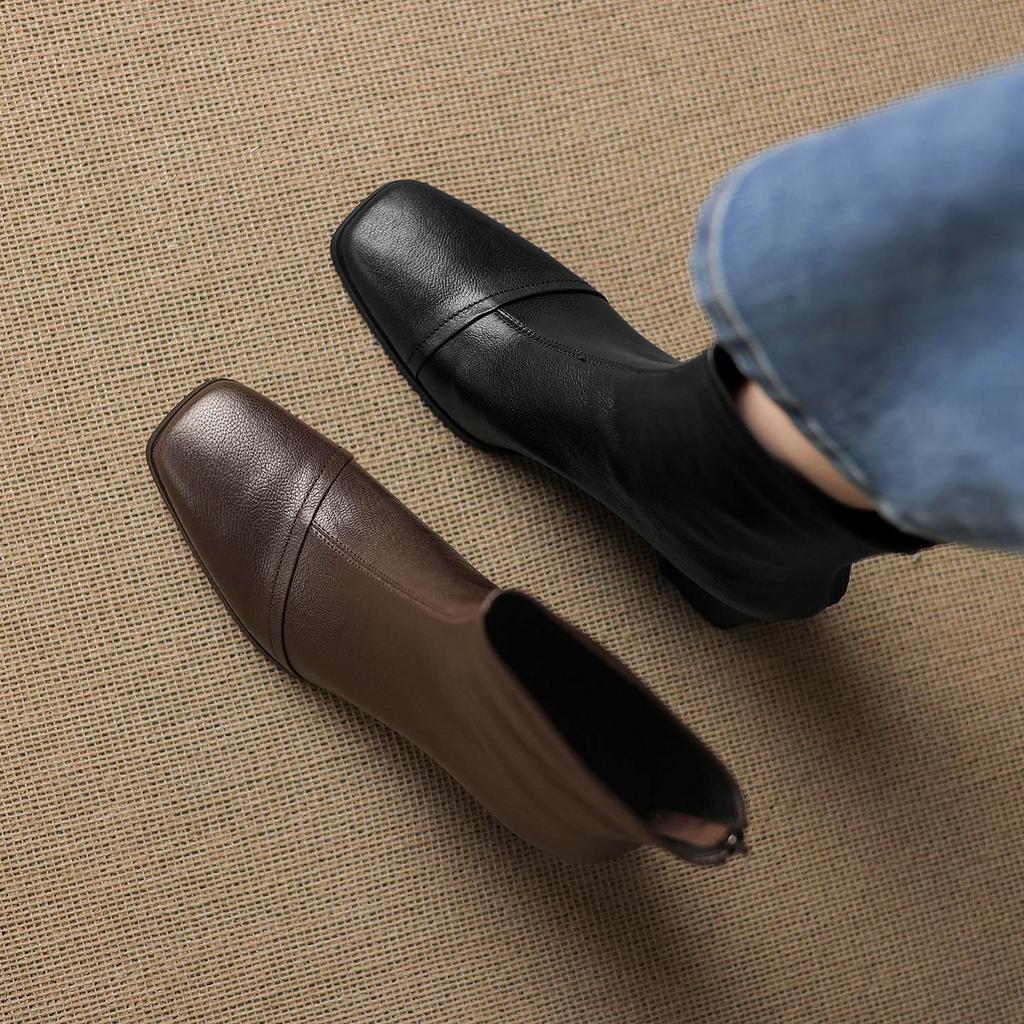 Krazing Pot Sheepskin Winter Square Toe Modern Boots Thick High Heels Zipper Women Ankle Boots