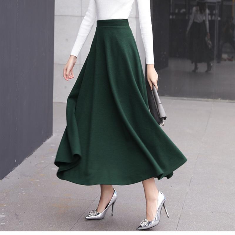 Fusta Tooxika de lână pe jumătate, Fusta lungă cu talie înaltă și tiv mare, Fustă îngroșată în linie A, Fusta umbrelă