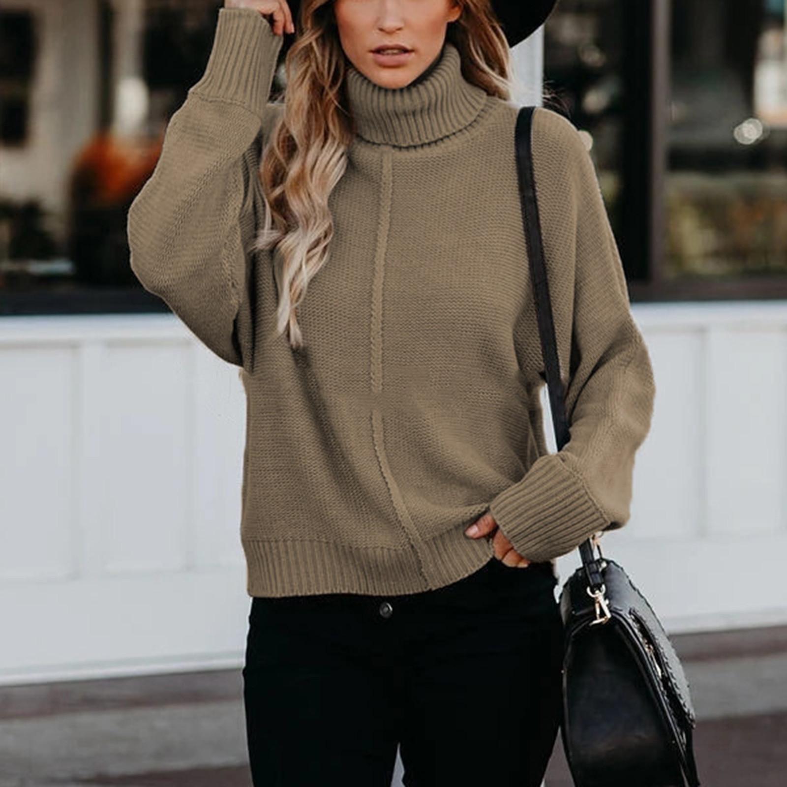 

Женский И Зимний Свободный Однотонный Сшивной Трикотажный Свитер Топ с Длинным Рукавом и Воротником-стойкой XXXL хаки