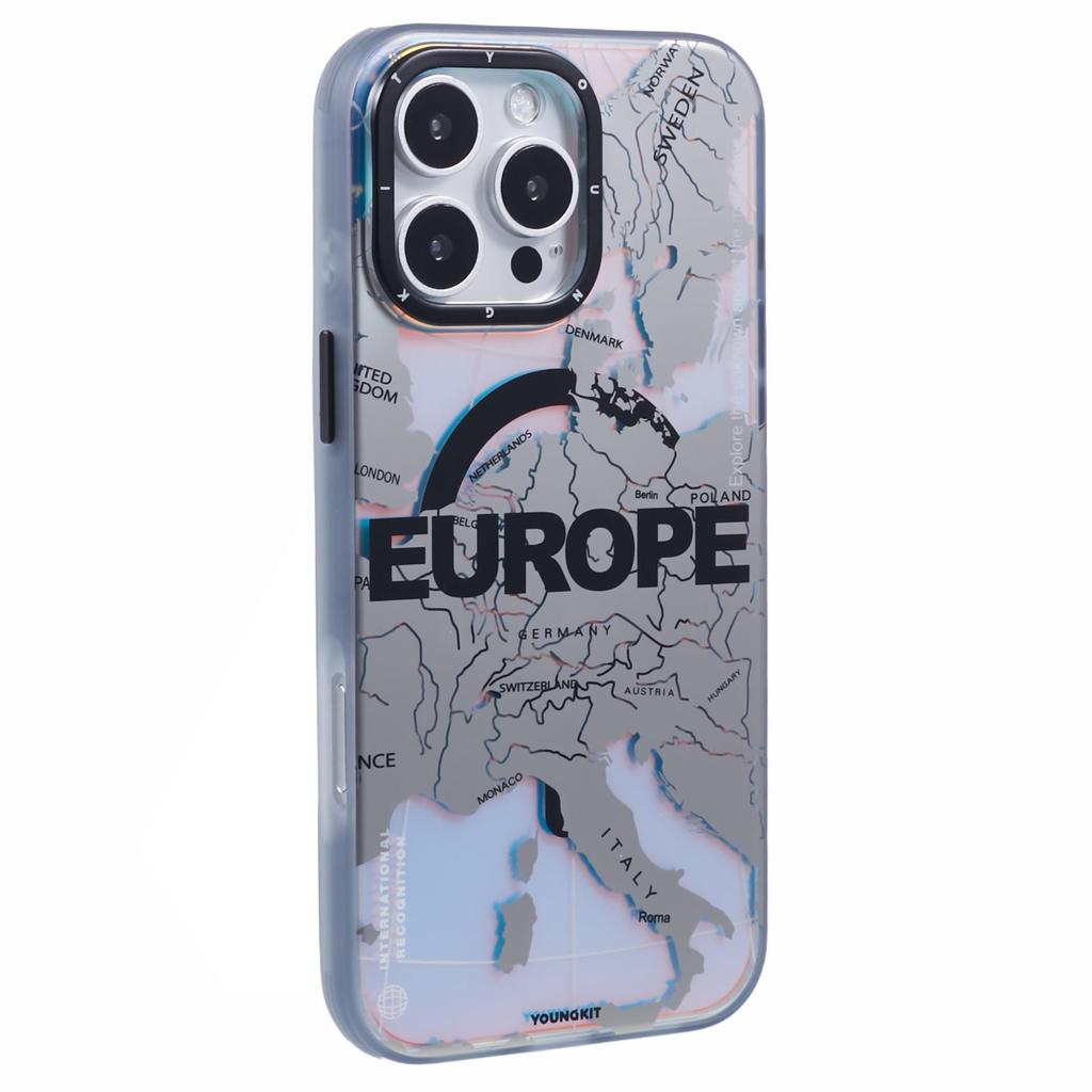 YOUNGKIT Global Series for iPhone 16 Pro Max Case Compatible with MagSafe IMD Map Design PC+TPU Phone Cover