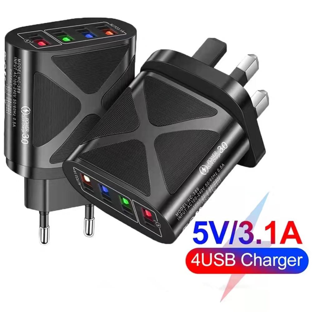 

Luminous USB Phone Charger 3A Travel Adapter (US/EU/UK) US Black (Flat Head)
